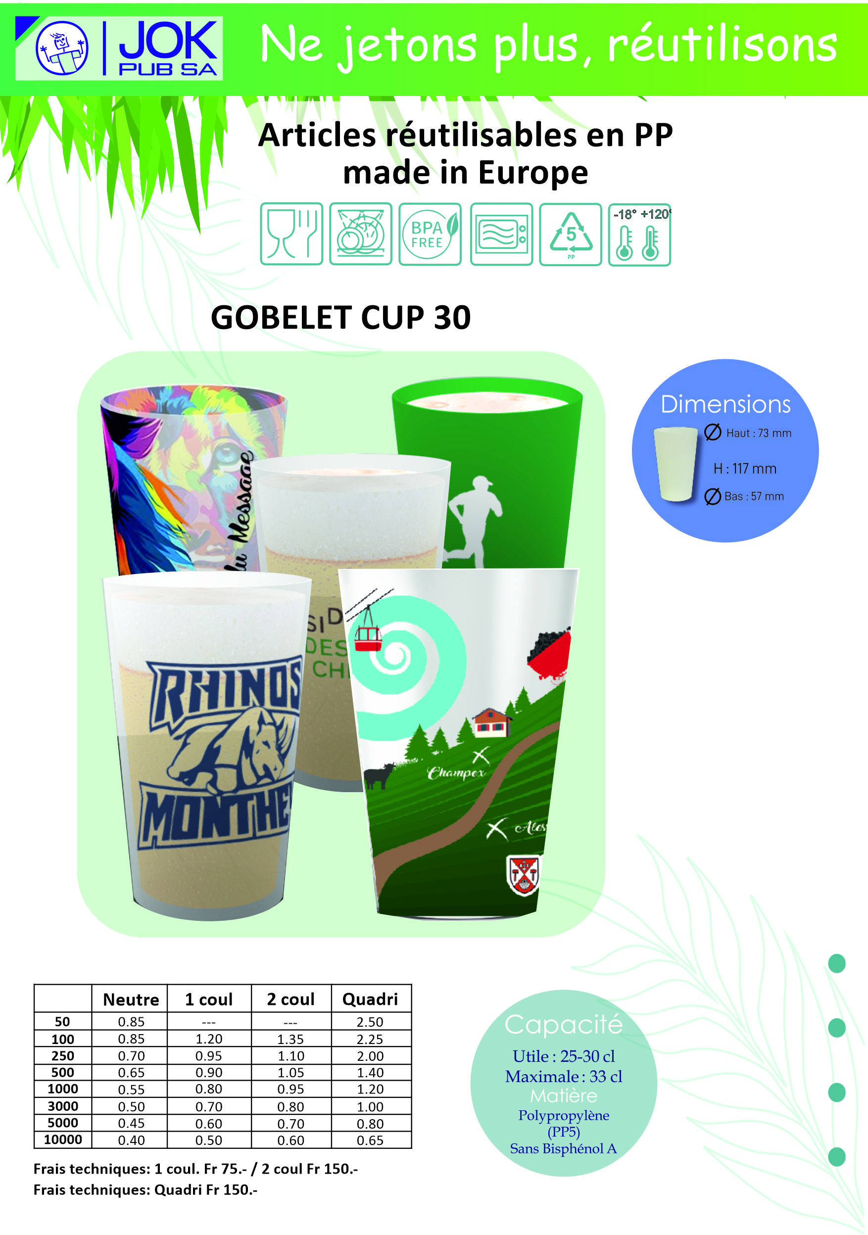 Flyer verres et gobelets réutilisables